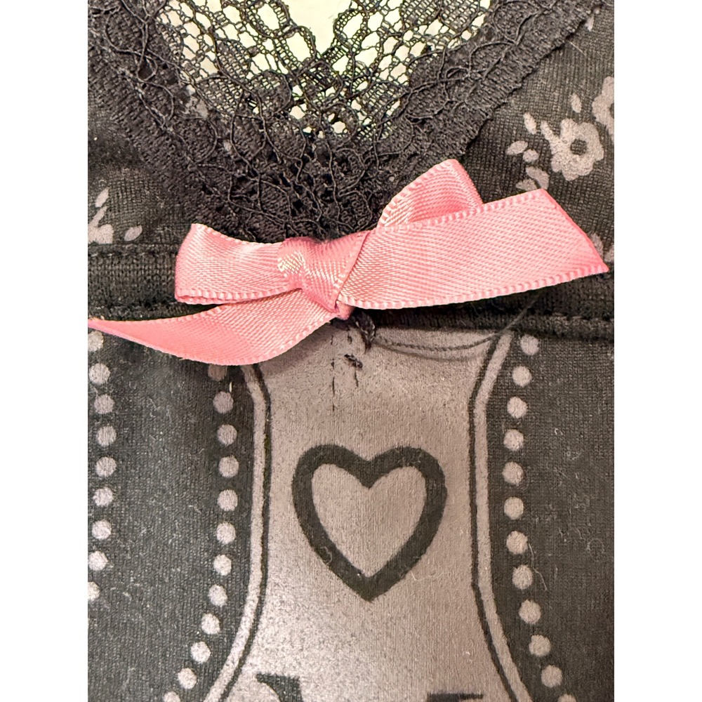 Women's Lace Trim Tank Top Black Bow Floral Babydoll Coquette Whimsigoth Small - Picture 7 of 14